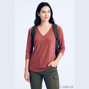 Women's Eddie Bauer Maroon Pink Long Sleeve V-Neck Tee Shirt Size M